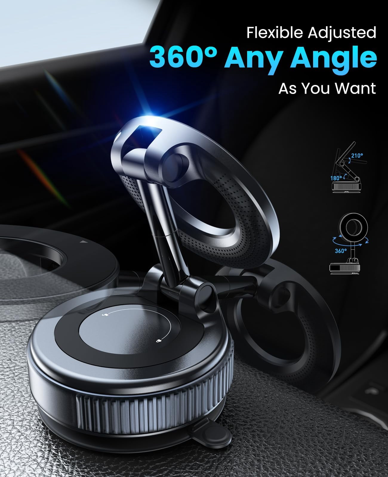Magnetic Suction Cup Phone Mount For Magsafe  360° Adjustable Car Holder Pocket Size Foldable Cell Holders Your Iphone 17 16 15 14 13 12 Series