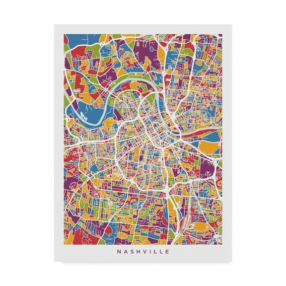 Trademark Fine Art 'Nashville Tennessee City Map Color' Canvas Art by Michael Tompsett