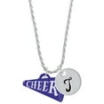 thumbnail image 1 of Delight Jewelry Acrylic 1.25" Navy Cheer Megaphone Silvertone Script Initial Disc - T - Charm Necklace, 20"+3", 1 of 4