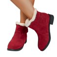 thumbnail image 4 of EKVAHL Women's Winter Ankle Boots, Faux Fur Lined Booties, Round Toe Low Block Heel Cold Weather Warm Boots Red, 4 of 5