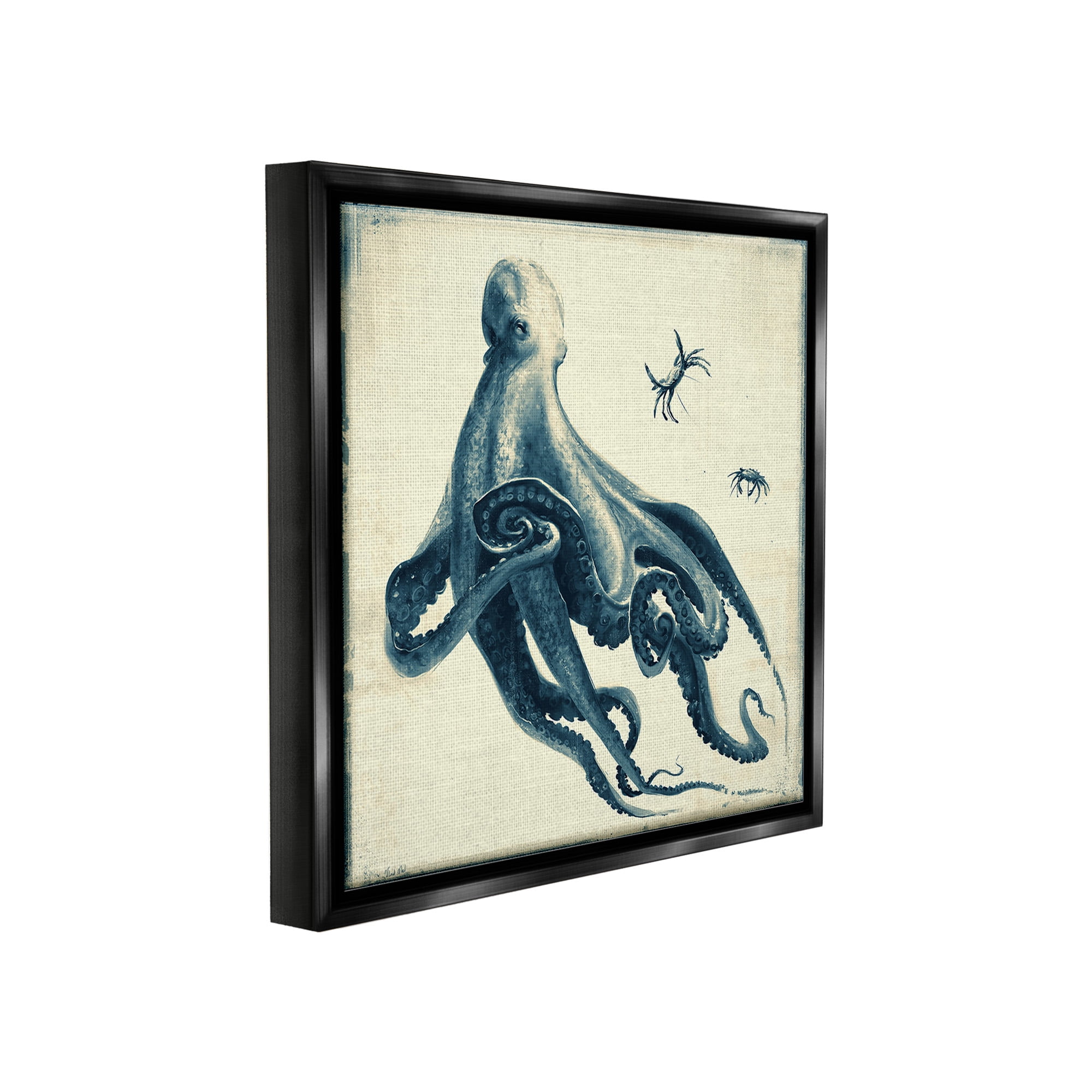 Stupell Industries Octopus & Sea Critters Animals & Insects Painting Black Floater Framed Canvas Art Print Wall Art, 25 x 25