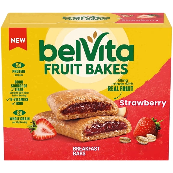 belVita Fruit Bakes, Strawberry, Soft Baked Breakfast Bars, 5 Packs (2 Fruit Bars Per Pack)