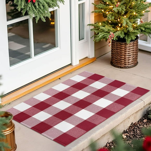 Alfombra IOHOUZE Christmas Buffalo Plaid 60x90 cm de algodón lavable