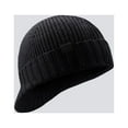 thumbnail image 2 of Yuelianxi Mens Beanie Hat Earflap Hat Knitted Beanie Black Wool Roll Up Edge Outdoor Vacation Plain Windproof Warm Black, 2 of 5