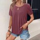 thumbnail image 4 of Camisas de Manga Corta para las Mujeres Casual Color Sólido Cuello Redondo Blusa, Poliéster Ligero Primavera Y Verano Superior, 4 of 8