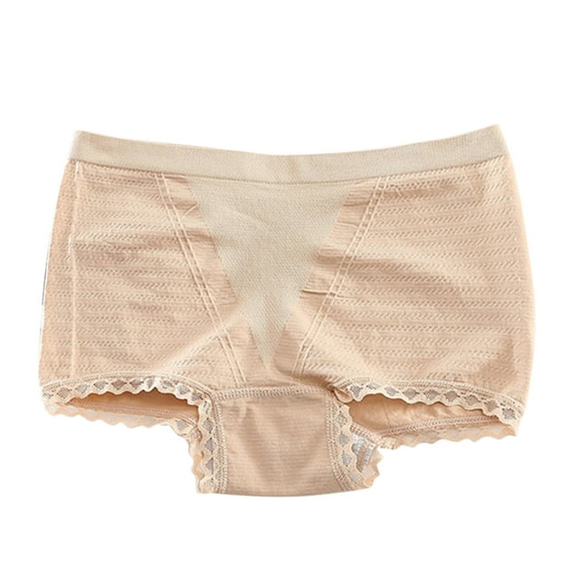 Gibobby Calzoncillos para mujer paquete de ropa interior para mujer, bragas de algodón, bragas de Bikini elásticas suaves, bragas con adornos de encaje(Beige,Talla única)