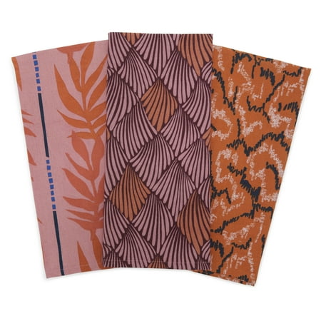 Abstract Leopard Kitchen Towel 3 Piece Set, Incandescent Orange by Drew Barrymore Flower Home
