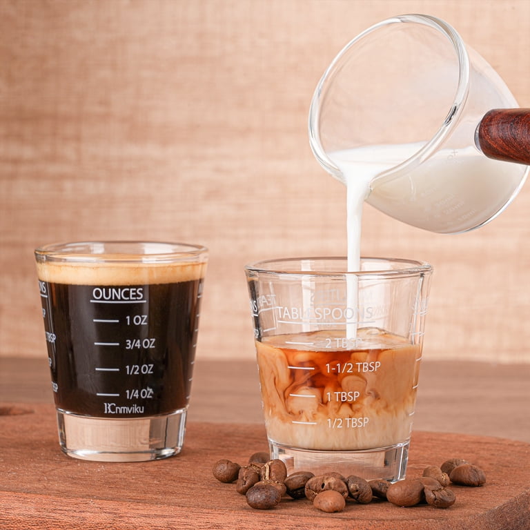 Shot Glasses Measuring cup Espresso Shot Glass Liquid Heavy Glass Wine Glass 2 Pack 26-Incremental Measurement 1oz, 6 Tsp, 2 Tbs, 30ml By BCnmviku (