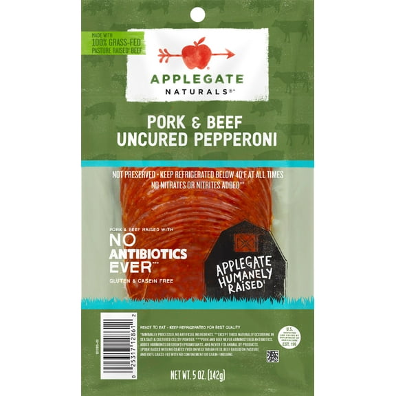 Applegate, Nat UC Pork/Beef Pepperoni Slcd, 5oz, Keep Refrigerated, No Allergens, Plastic Bag