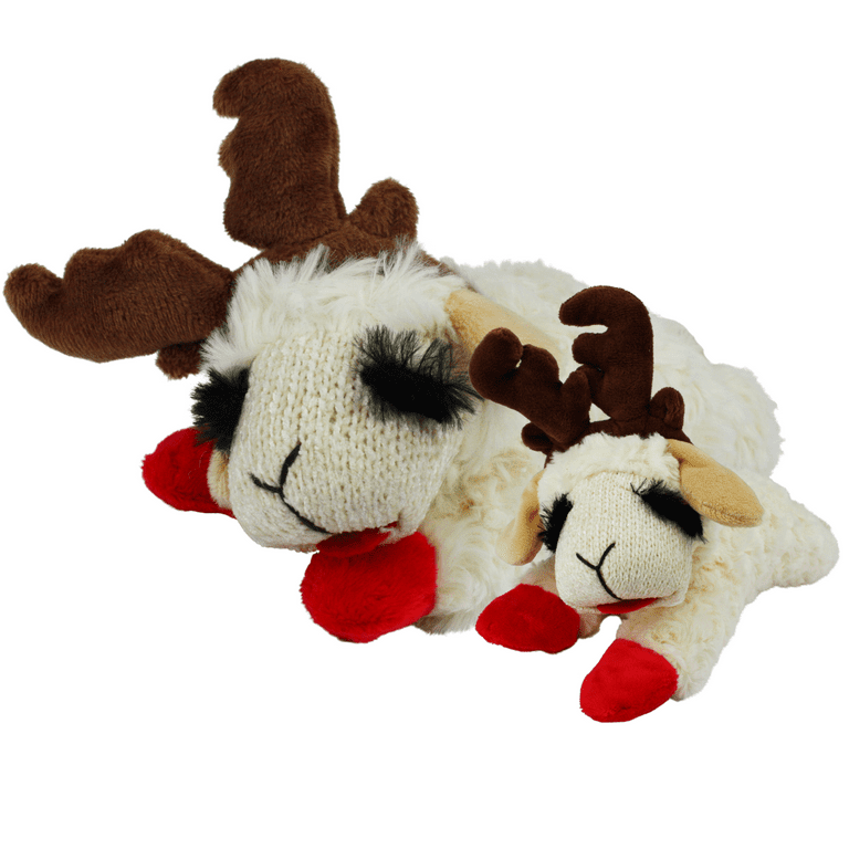 Multipet Holiday Lamb Chop with Antlers Plush Dog Toy, Small