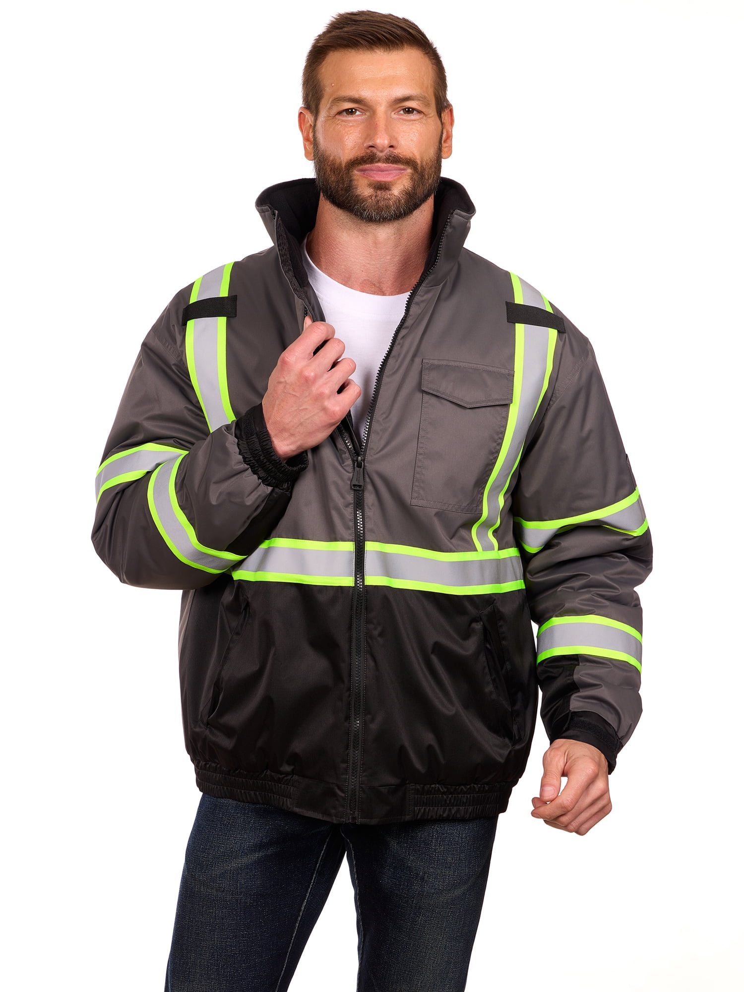 Bass Creek Outfitters Men's Oxford Insulated Safety Work Jacket with Hidden Hood, Sizes S-3XL