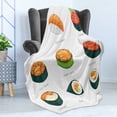 thumbnail image 4 of Sushi Soft Flannel Fleece Throw Blanket, Exotic Japanese Cuisine Infographic with Temaki Futomaki Gunkan and Nigiri, Cozy Plush for Indoor and Outdoor Use, 50" x 60", Multicolor, by Ambesonne, 4 of 5