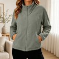 thumbnail image 2 of Huyun Womens Fleece Zip Up Jacket Lightweight Stand Collar Long Sleeve Athletic Running Jacket with Pockets Grey,XL, 2 of 5