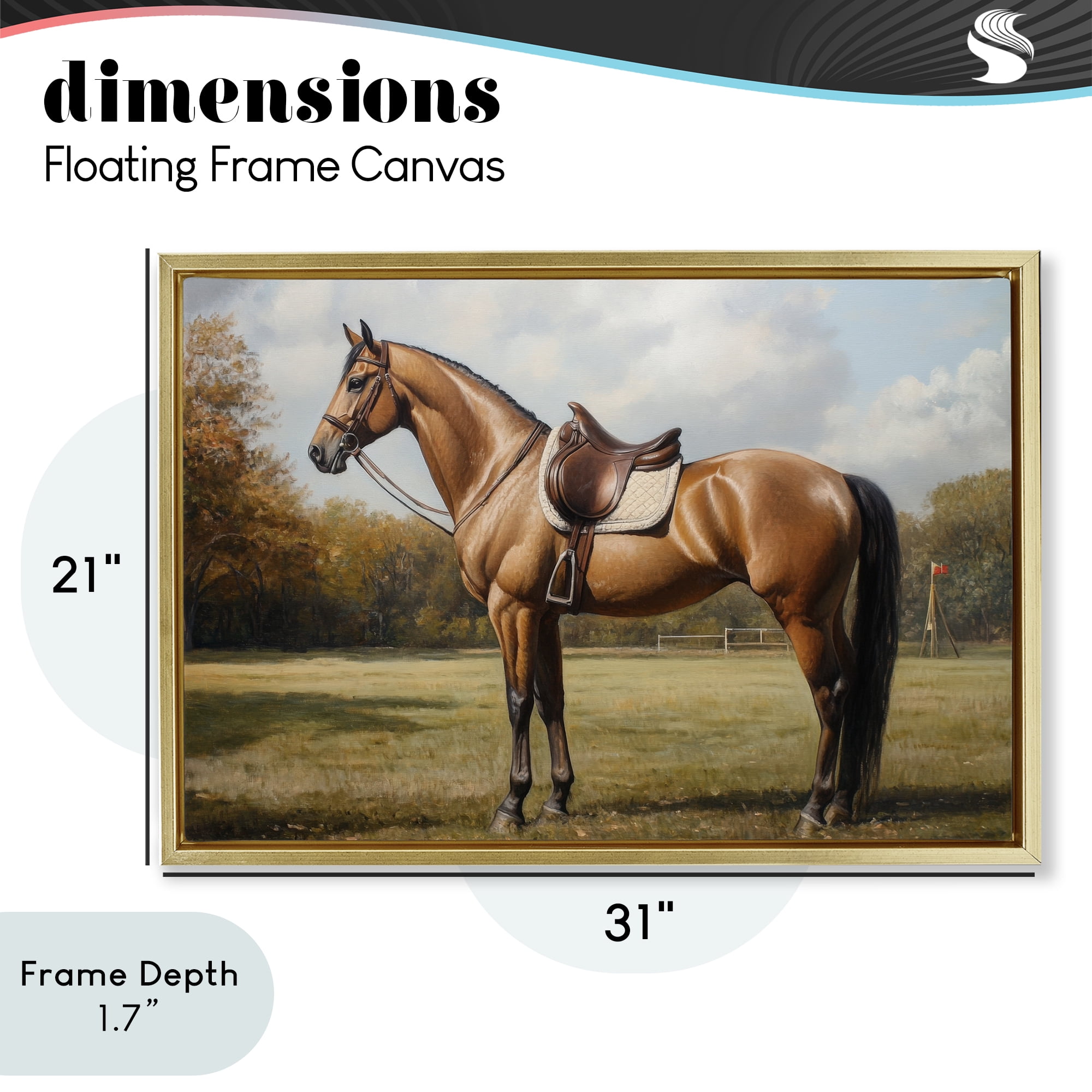 Stupell Industries Show Ready Horse with Saddle Gold Framed Floater Canvas Wall Art, design by Petal Prints Design