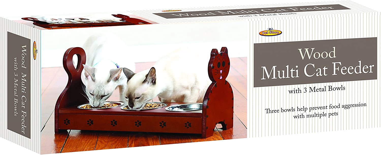 Wood Multiple Cats Elevated Feeder