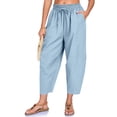 thumbnail image 4 of VBVC Women's Drawstring Cotton-Linen Wide Leg Pants,Ruched Hem Tapered Trousers For Women,Ladies Lightweight Sweatpants with Pockets,Light Blue,S-3XL, 4 of 8