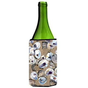 Carolines Treasures  Oyster On Faux Burlap Wine bottle sleeve Hugger