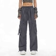 thumbnail image 6 of Hurxie Cargo Pants for Women with Pockets High Waist Lightweight Stretchy Hiking Casual Streetwear Baggy Wide Leg Pants Dark Gray,2XL, 6 of 6