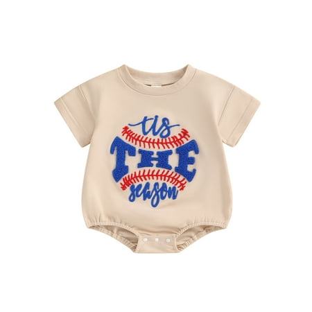 

Qtinghua Newborn Infant Baby Girl Boy Romper Fuzzy Letter Baseball Embroidery Sleeveless Bodysuit Jumpsuit Summer Clothes