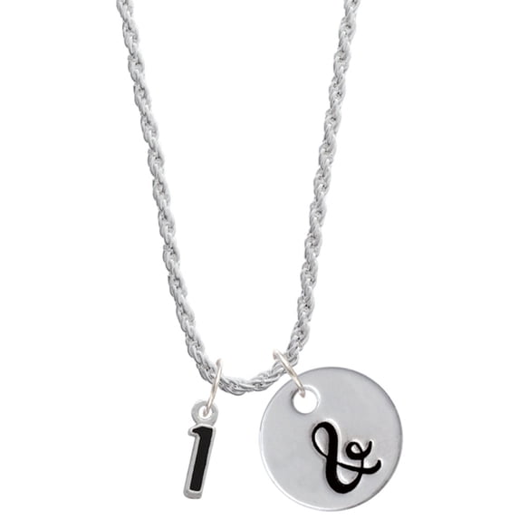 Delight Jewelry Silvertone Black Number - 1 Silvertone Script Initial Disc - & - Charm Necklace, 20"+3"