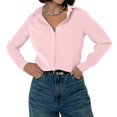 thumbnail image 3 of Button Down Shirt for Women Long Sleeve Solid Color Blouses Tops Business Casual Work Outfits Pink (256) S, 3 of 10