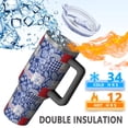 thumbnail image 5 of 40oz Pioneer Flower Floral Print Pattern Insulated Tumbler with Handle, BPA-Free Leak Proof Lid and Straws, Double Wall Vacuum, Hot 12h/Cold 34h, 5 of 6