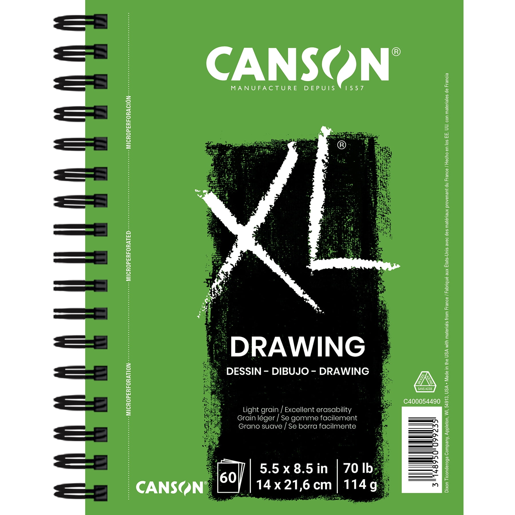 Canson XL Series Drawing Pad, Side Wire Binding, 60 Sheet, 5.5x8.5 inch, Pack of 3