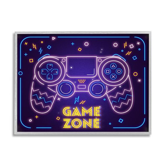 Stupell Industries Vivid Neon Style Game Zone Arcade Gamer Sign , 30 x 24, Design by Ziwei Li