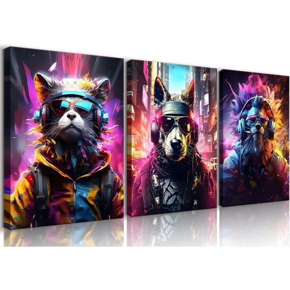Hieng Video Game Wall Art Gaming Posters Gamer Wall Decor for Teen Boys Bedroom Graffiti Gamepad Headphones Canvas Prints Cool Pictures Pop Art Painting Men Room Decoration（Only canvas）