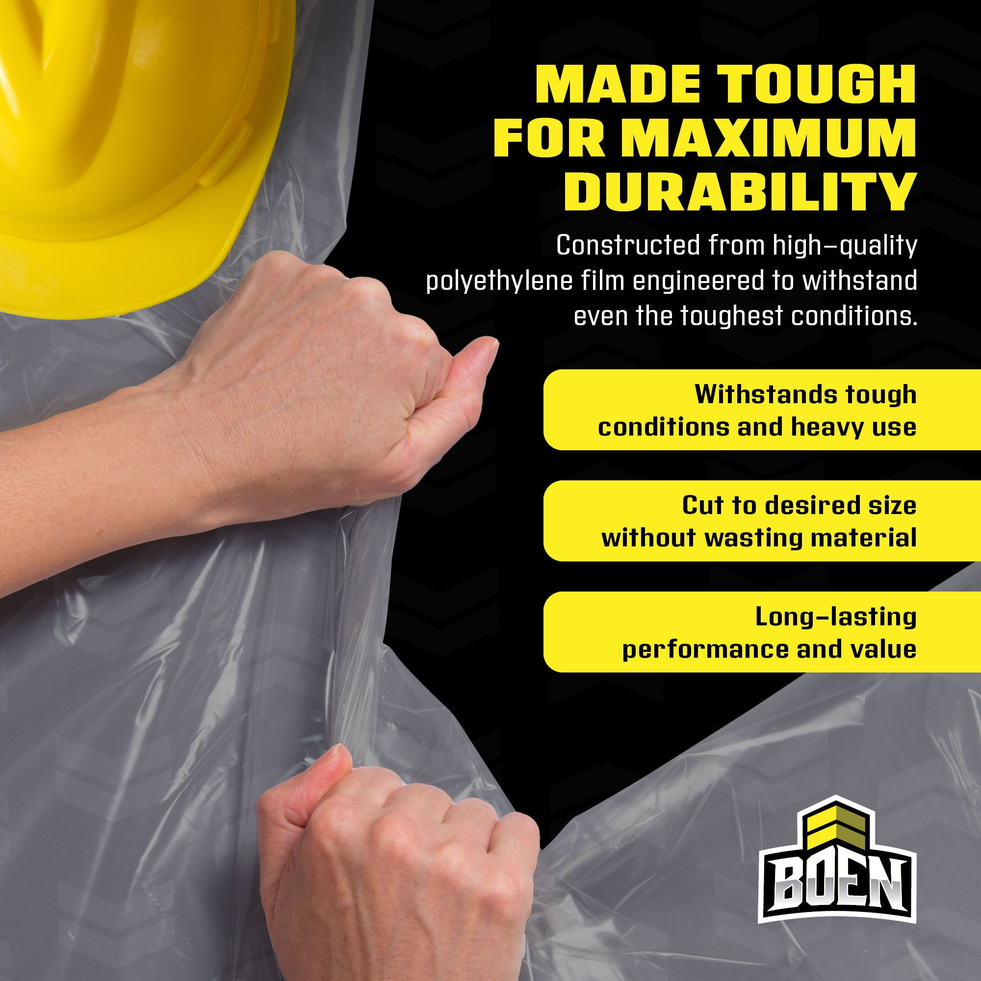 Boen FR Clear Poly Sheeting 10' x 100' 4 Mil Fire-Retardant Plastic, Vapor Barrier for Crawl Space & Slab, Commercial Dust / Negative-Air Containment