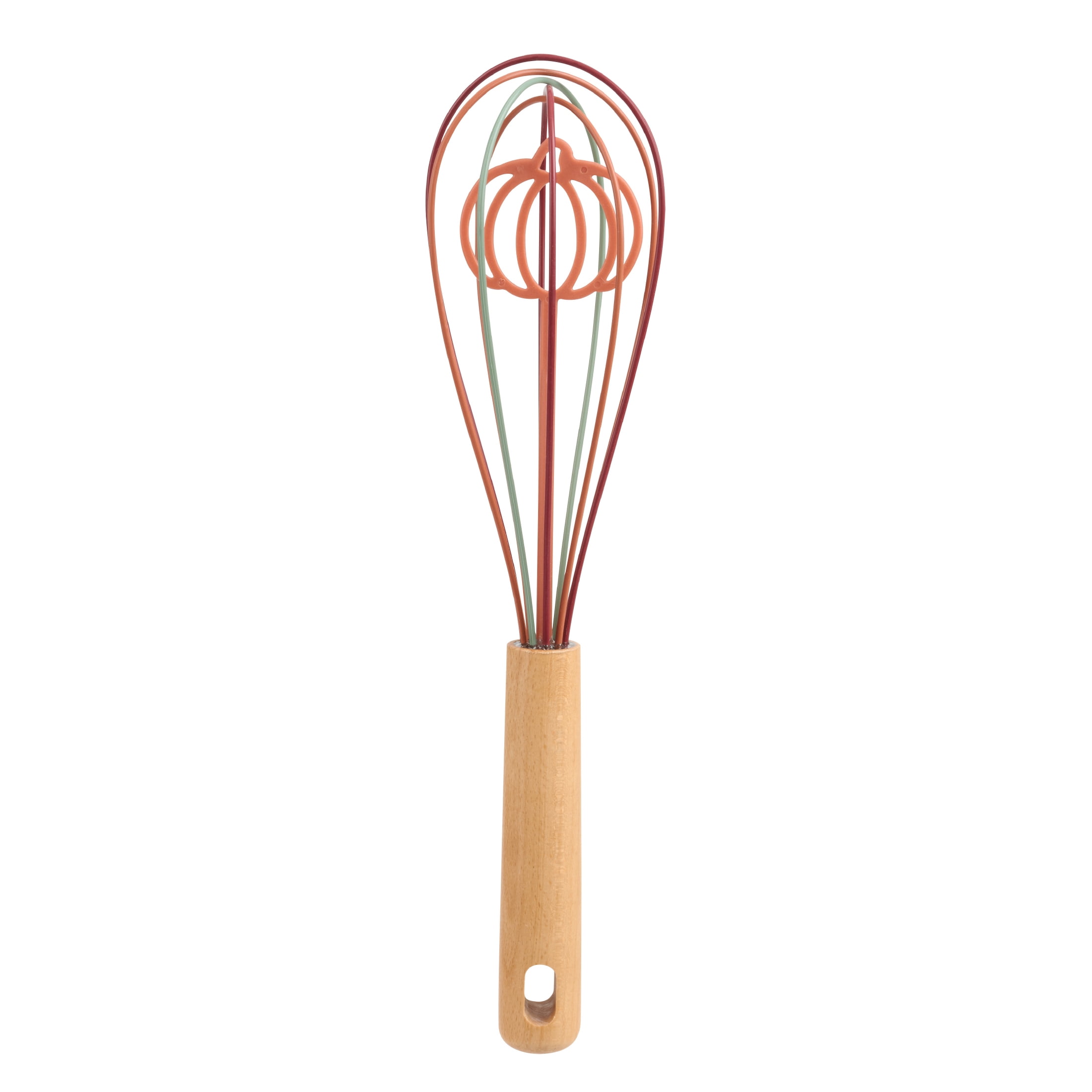 Way-to-Celebrate 12-inch Silicone Whisk, Pumpkin Character, Orange, Green and Red