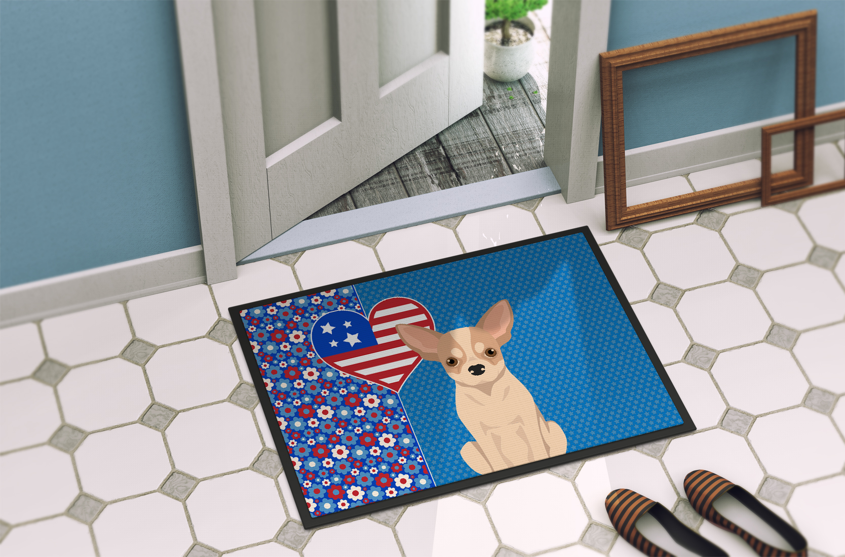 Fawn and White Chihuahua Indoor or Outdoor Mat 24x36 36 in x 24 in