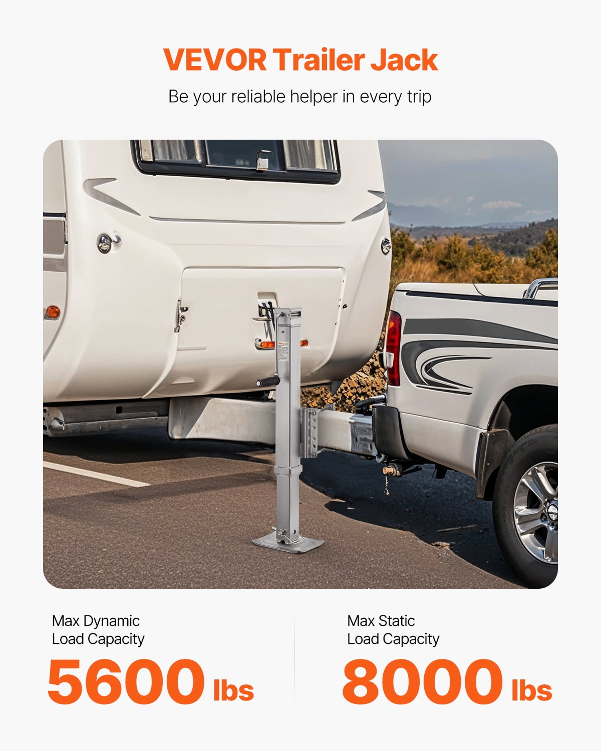 VEVOR Trailer Jack, 8000 lbs Static Load Capacity, Heavy Duty Swivel Bolt-on Trailer Jack, 28.5" Lift Trailer Jack Stand with Handle for RV Trailer, Horse Trailer, Utility Trailer, and Yacht Trailer