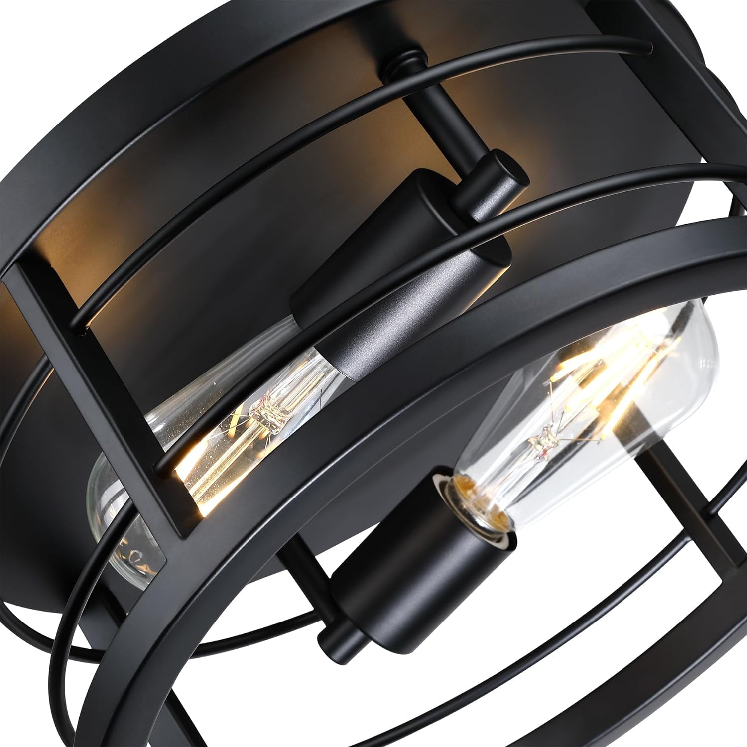 12"W 2-Light Flush Mount Ceiling Light Fixture, Industrial Vintage Ceiling Light for Kitchen Bedroom, Matte Black