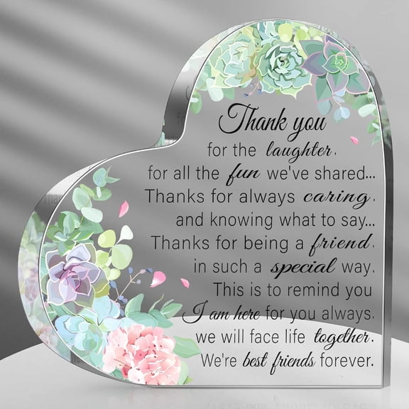 Christmas Friendship Gifts for Women Friend Birthday Gifts for Sister Friends Thank You Gifts for Friends Acrylic Heart Decorative Signs Plaques Sunflower Succulent Gift(Fun)