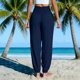 thumbnail image 5 of TaTaai Women's Summer Cotton Linen Solid Color Elastic Drawstring Waist Pants Loose Ankle Cuffed Trousers with Side Pockets Soft Breathable Casual Daily Wear Gift, 5 of 6