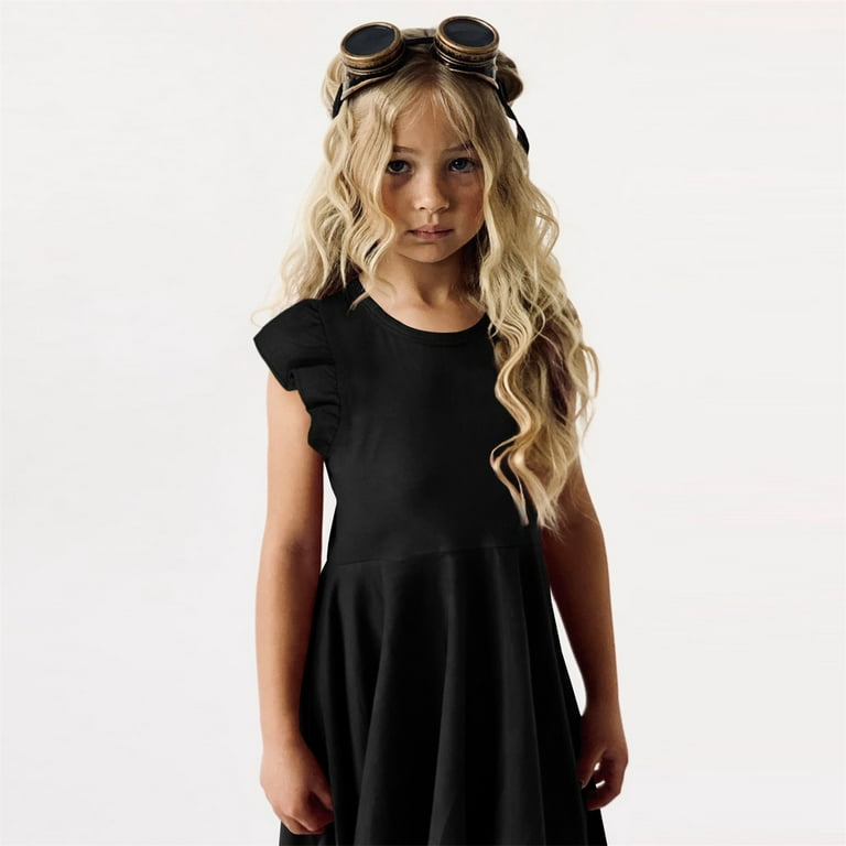 Roupas infantis vintage 7-12 anos irregular sólido swing vestido pequeno  para meninas vestido místico retrô curto