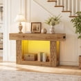 thumbnail image 3 of Homieasy 63" Farmhouse Console Table - Natural Oak, with Outlets, LED Lights & 2-Tier Storage, Unique Geometric Pattern Sofa Table for Living Room, Hallway, Foyer, 3 of 7