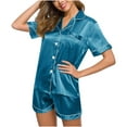 thumbnail image 6 of FAWUUDO Womens Silk Satin Pajamas Set Short Sleeve Sleepwear Soft Button Down Loungewear Two-piece Pjs Sets, 6 of 9
