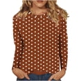 thumbnail image 6 of Dolkfu Pull-on Tops for Women Trendy French Chic Long Sleeve Brown Crew Neck Blouses & Tops Patchwork Retro Vintage Polka Dot Brown,L, 6 of 6