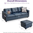 thumbnail image 3 of AODAILIHB 88" W Faux Leather L Shaped Sectional Sofa, Modern Comfy Modular Office Small Couch w/USB Charging Ports and Wide Arms, Blue, 3 of 4