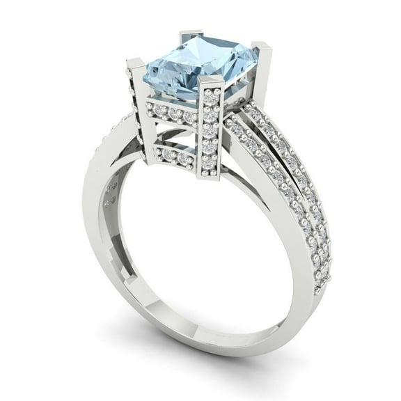 2.43ct Princess Cut Blue Natural Sky Blue Topaz 18k Pink Rose Gold Engraving Statement Bridal Wedding Designer Ring Size 3.5