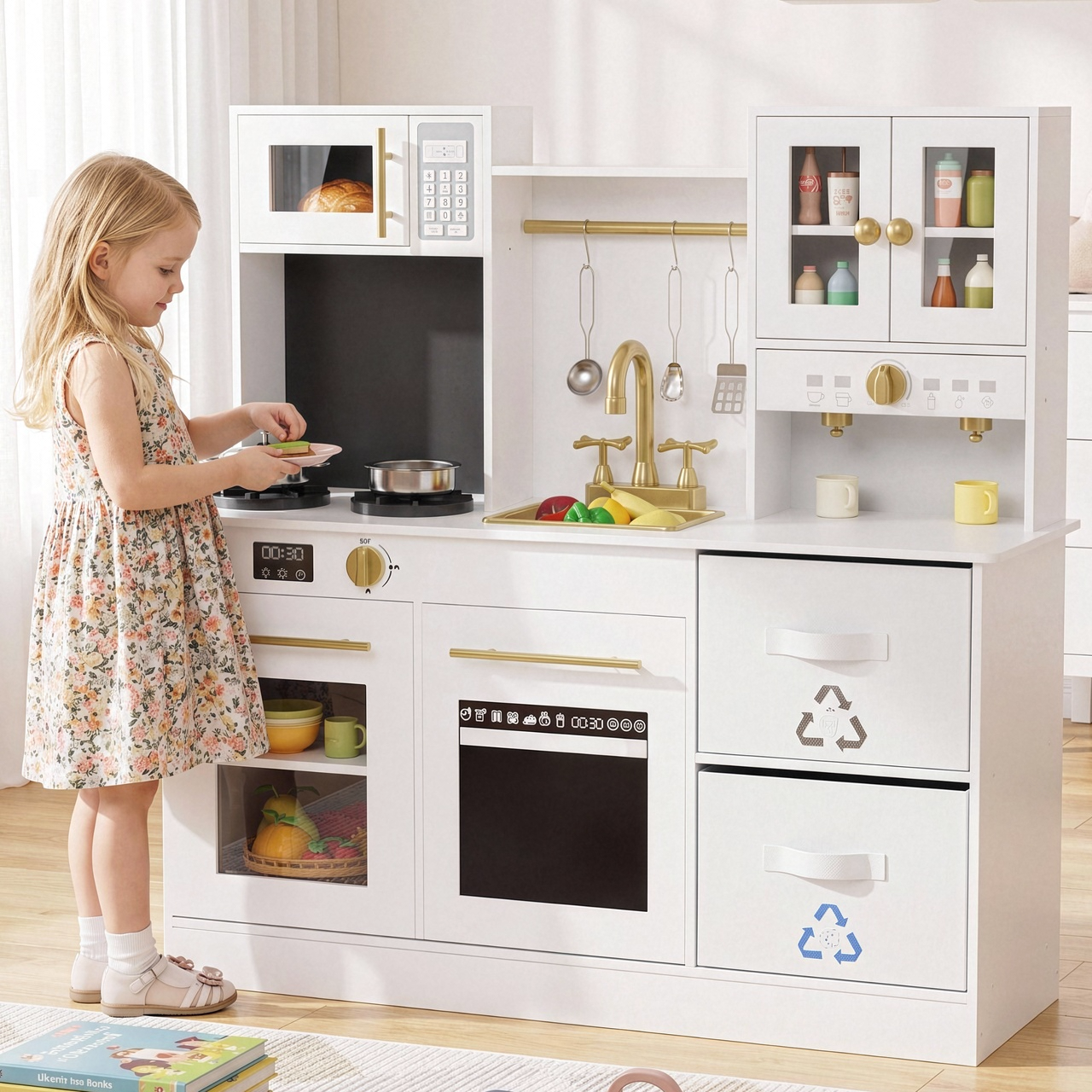 Arlopu Wooden Play Kitchen with Sink & Accessories