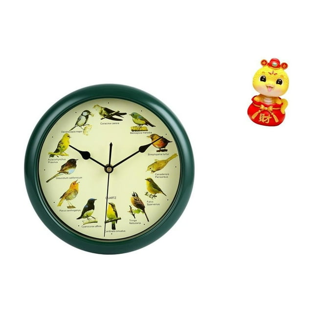 Reloj de pared con diseño de pájaros cantores, reloj musical con sonido de pájaros, estatua de serpiente china, resina decorativa, adecuado para ofici
