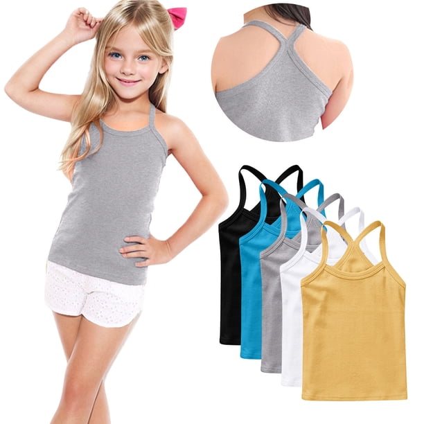 Odeerbi Camisetas de Las Niñas de 5 Paquetes Camisetas de Algodón Y Espalda Camisetas Bajas Sin Mangas Básicas Suaves, 1-13 Años