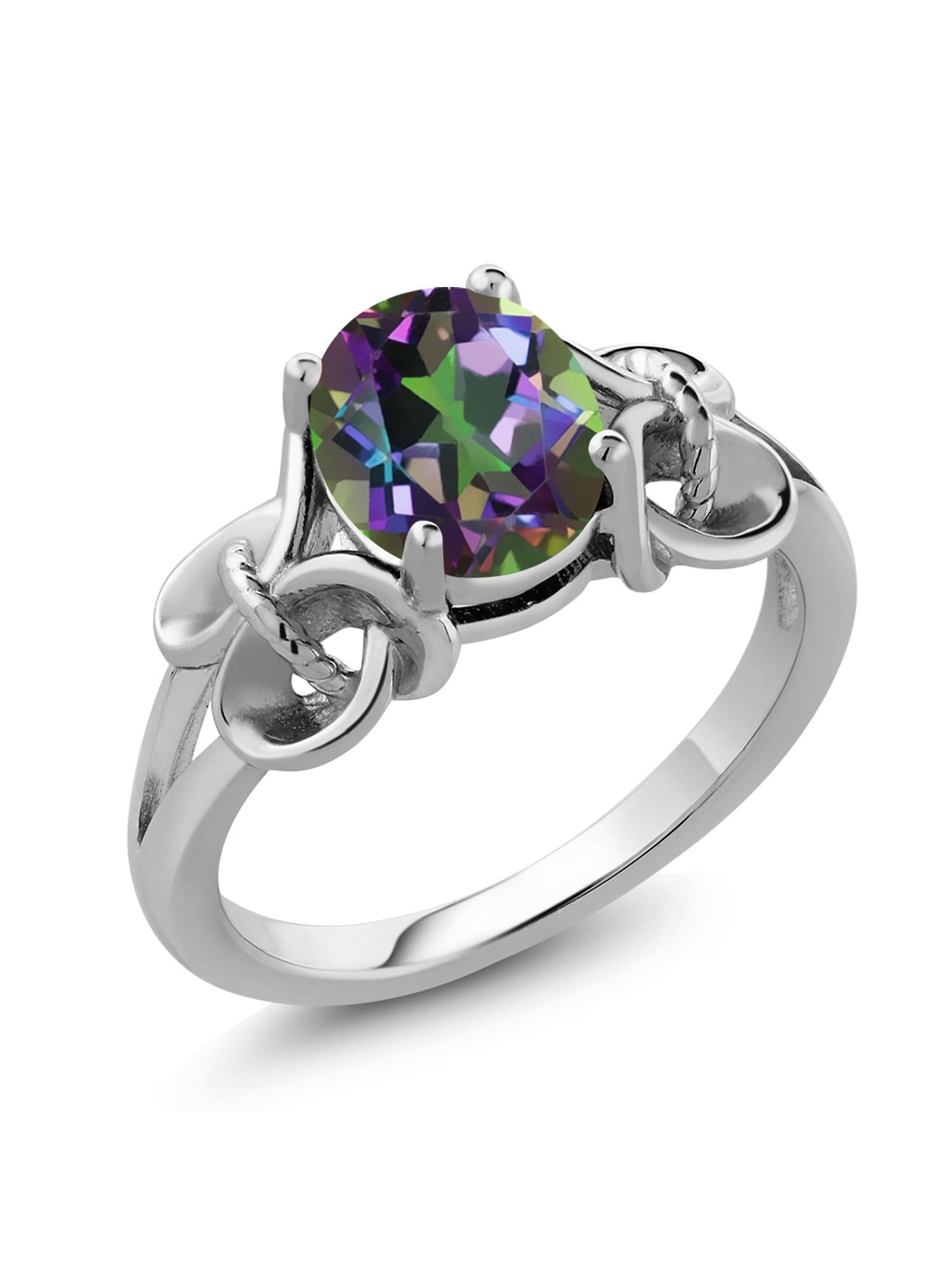 Gem Stone King 1.80 Ct Oval Green VS Mystic Topaz 925 Sterling Silver Mens Solitaire Ring 