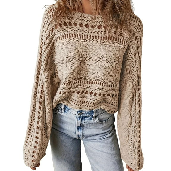 Fall Sweaters Round Neck Crochet Hollow Out Cute Winter Pullover Sweaters for Women Trendy 2025  L