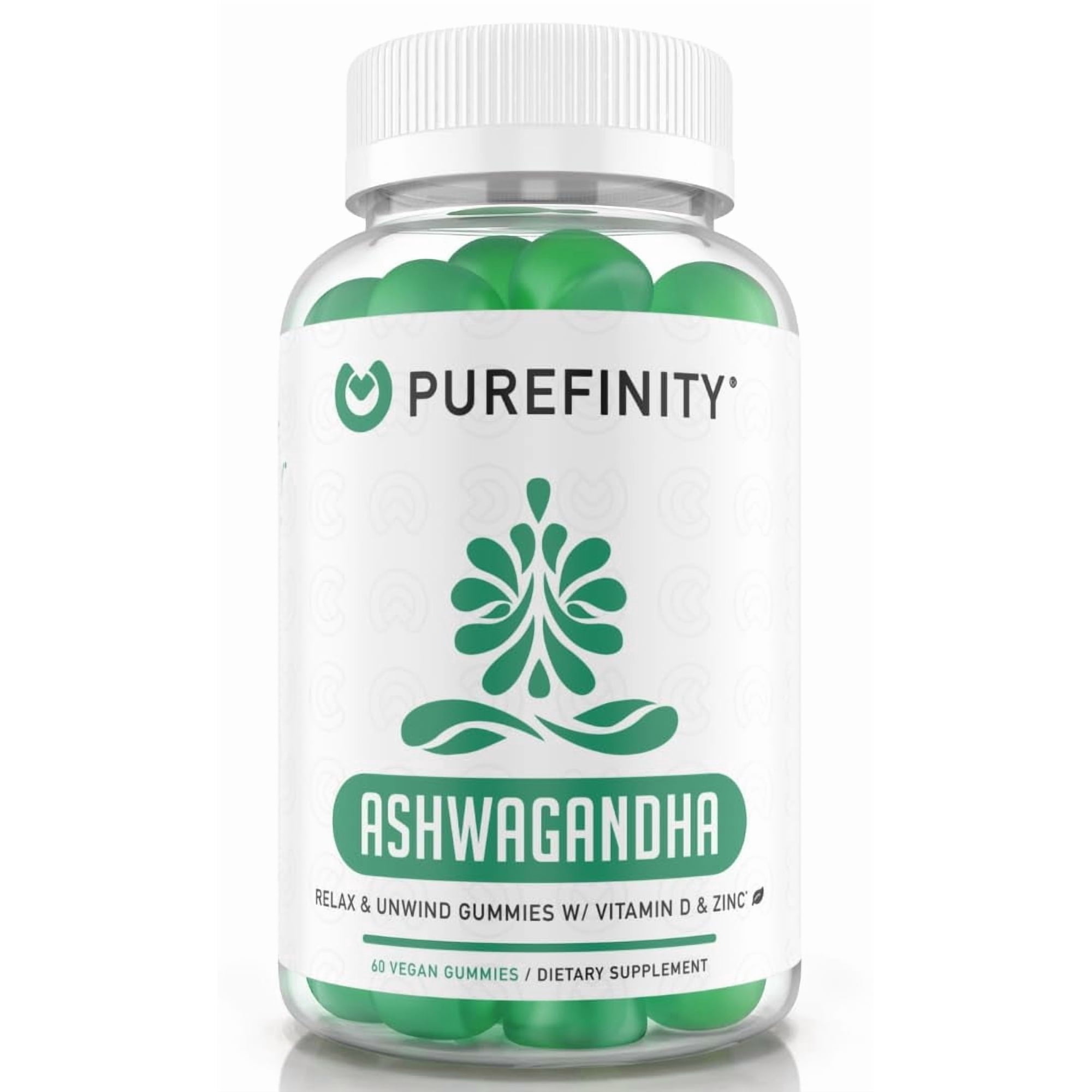 PUREFINITY Ashwagandha Gummies with Vitamin D & Zinc – Ashwagandha Supplement Gummies for Mood Support, Calming & Relaxing – Gluten Free, Non-GMO, Vegan – 60 Gummies
