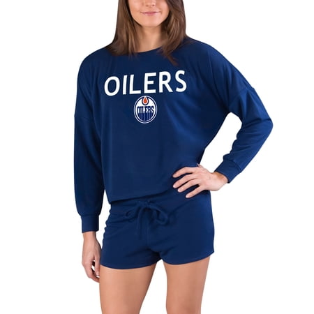 Women s Concepts Sport Navy Edmonton Oilers Gather Long Sleeve Top & Shorts Set