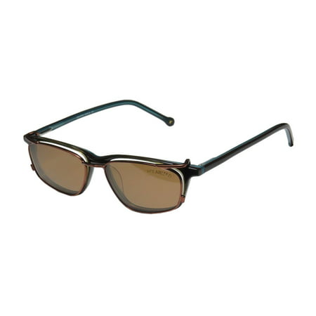 New Smartclip 914 Mens/Womens Designer Full-Rim Olive / Teal Plastic Arms Polarized Clip-on Lenses Frame Demo Lenses 50-18-140 Sunglass Lens Clip-Ons Spring Hinges Eyeglasses/Eyeglass